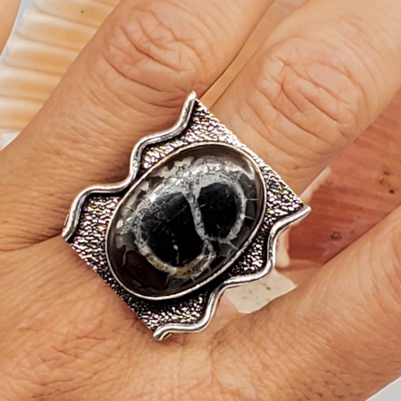 Natural Picasso Fossil Jasper Silver Ring - Picture 5 of 6